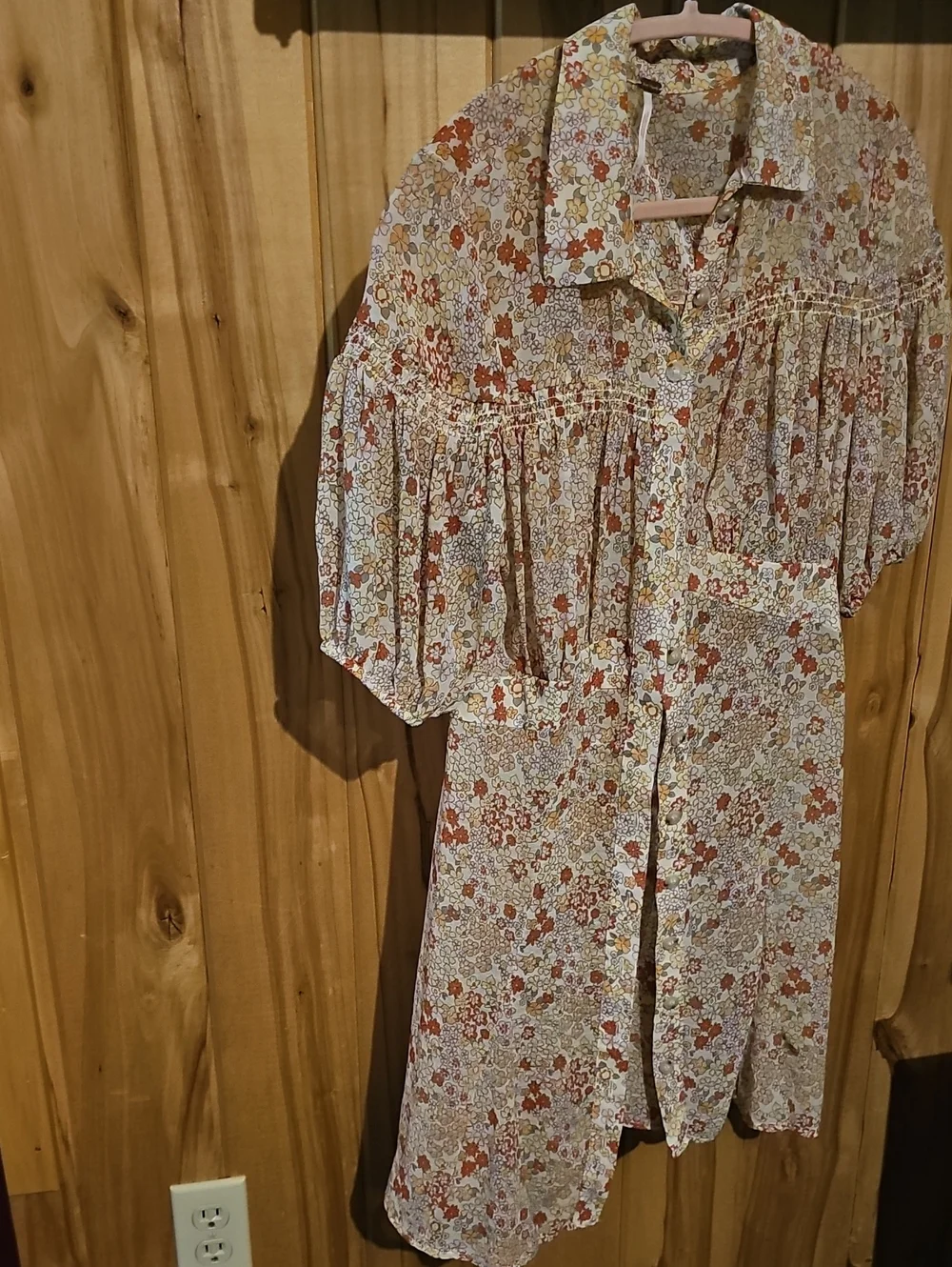 Floral Button-Front Midi Dress in Cream and Red